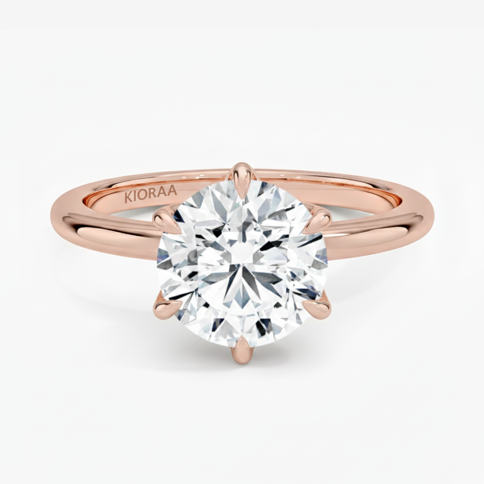 Classic Petal Round Solitaire Six Prong Setting Engagement Ring