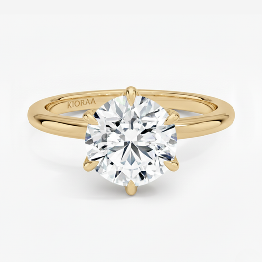 Classic Petal Round Solitaire Six Prong Setting Engagement Ring