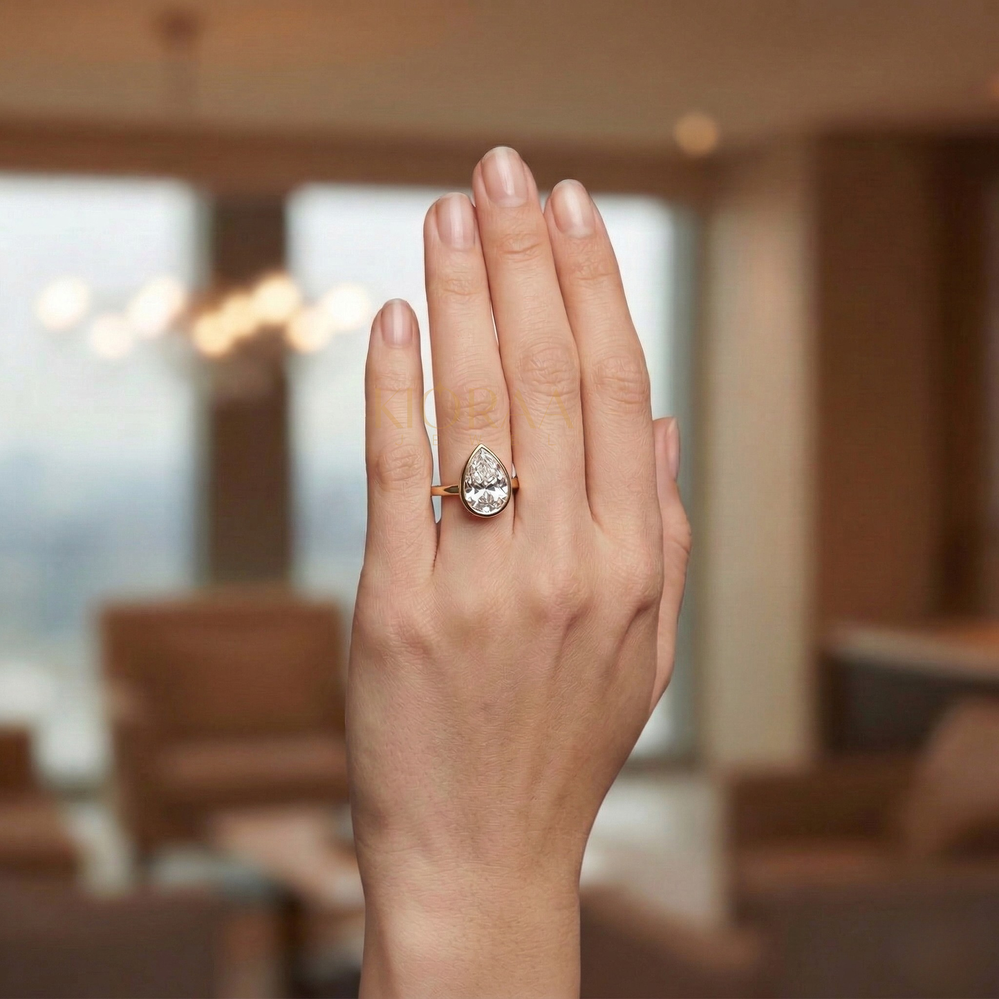 Classic Simple Pear Bezel Solitaire Engagement Ring