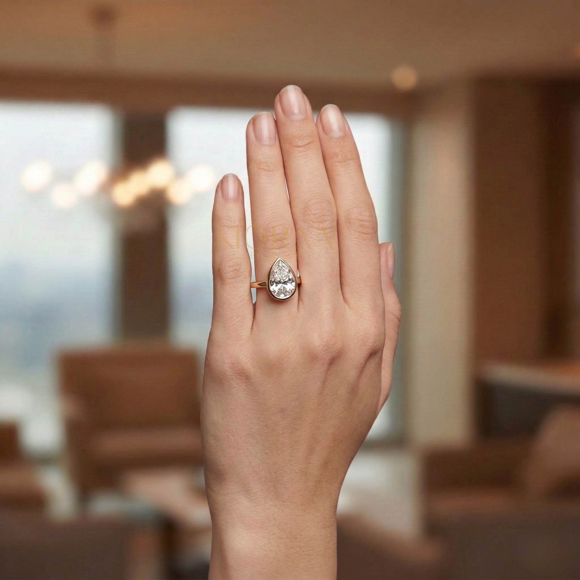 Classic Simple Pear Bezel Solitaire Engagement Ring