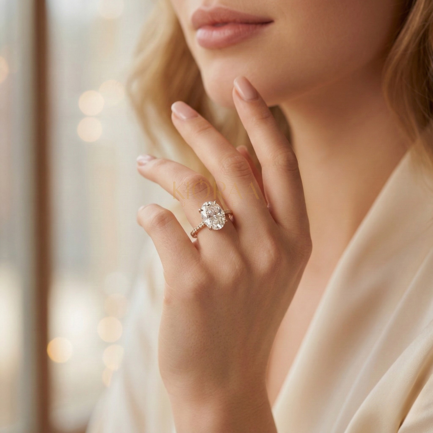 Half Coverage Oval Solitaire Engagement Ring