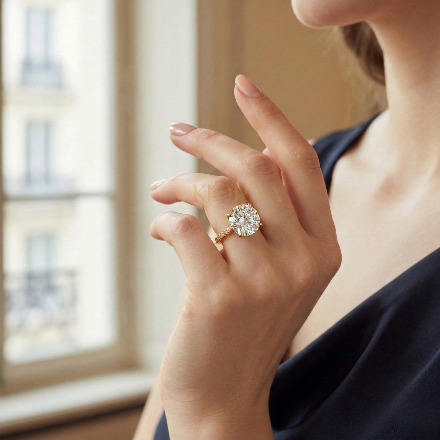 Half Coverage Round Solitaire Engagement Ring