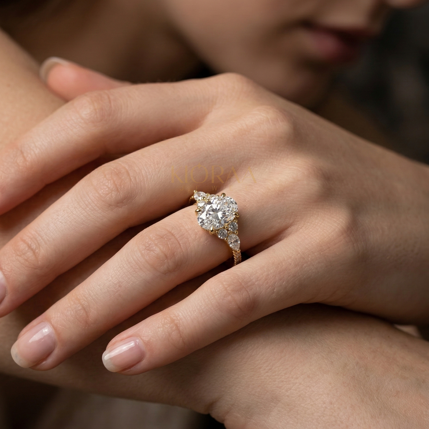 Oval Diamond Pave Setting Engagement Ring