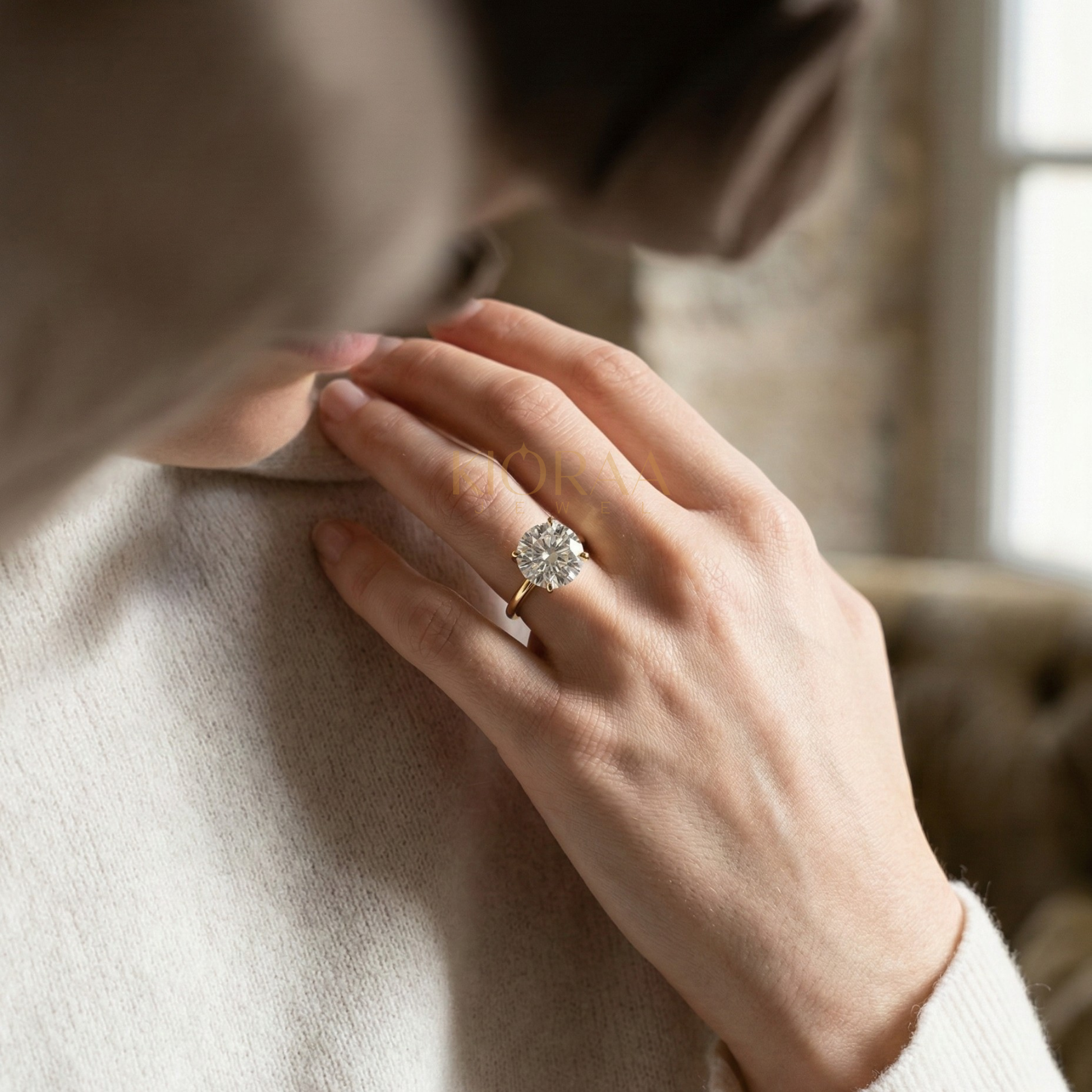 Round Diamond Hidden Halo Solitaire Engagement Ring