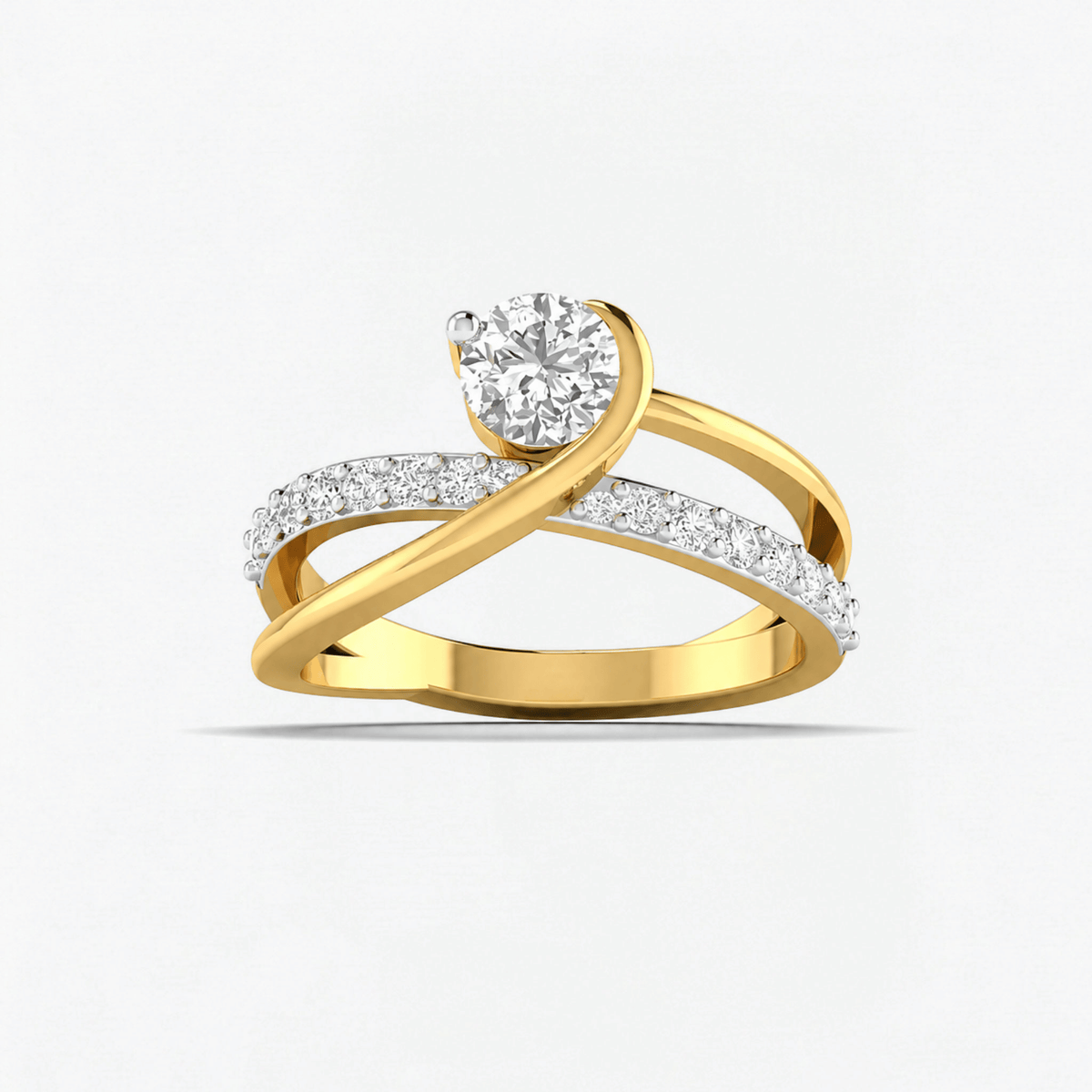 Round Diamond Criss Cross Solitaire Engagement Ring
