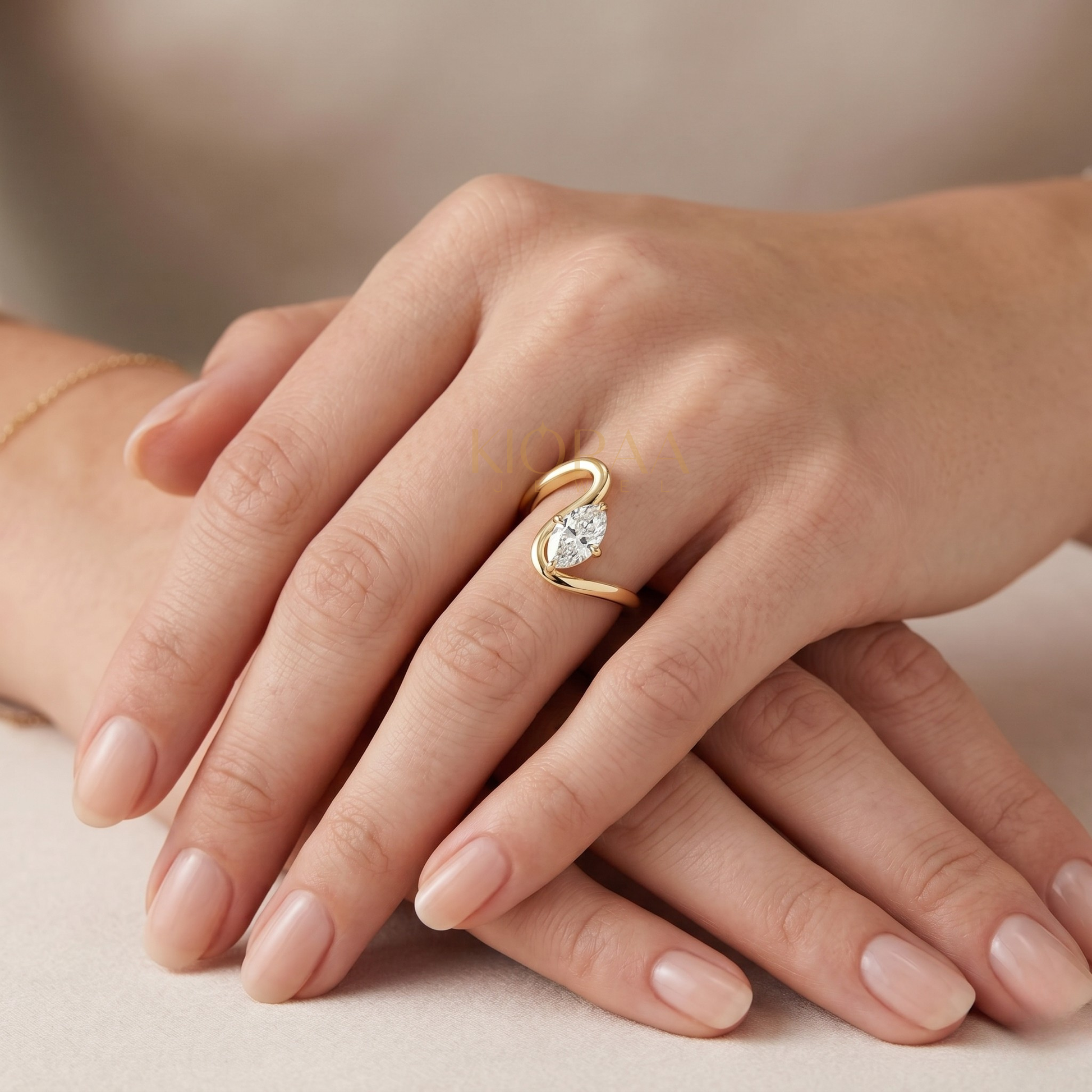 Oval Shape Diamond Open Curve Engagement Ring
