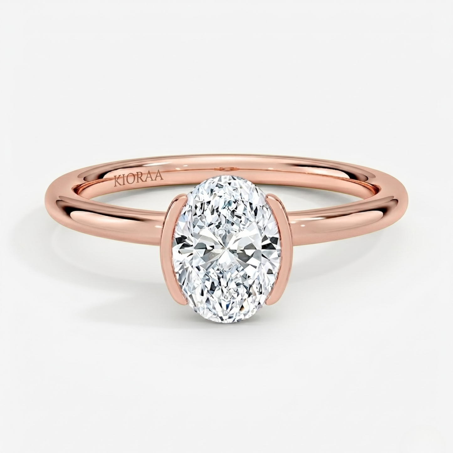 Classic Oval Shape Semi Bezel Set Solitaire Engagement Ring