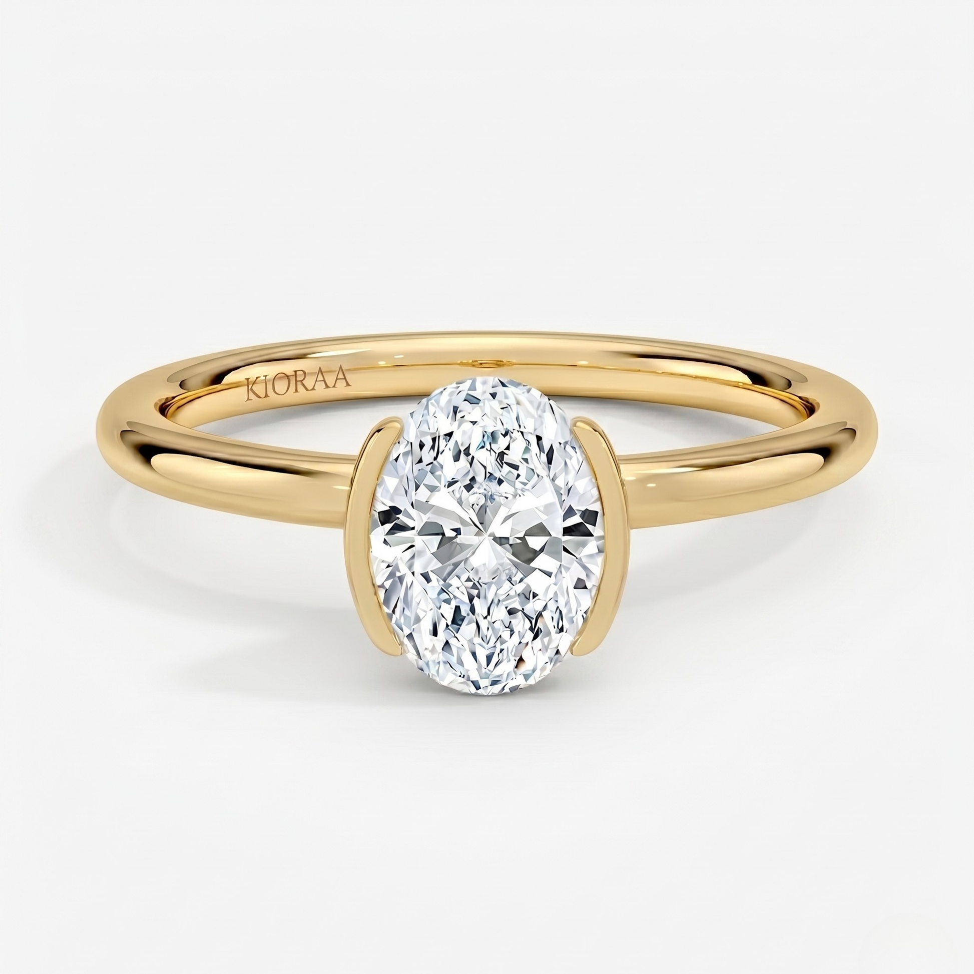 Classic Oval Shape Semi Bezel Set Solitaire Engagement Ring