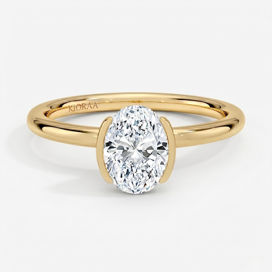 Classic Oval Shape Semi Bezel Set Solitaire Engagement Ring