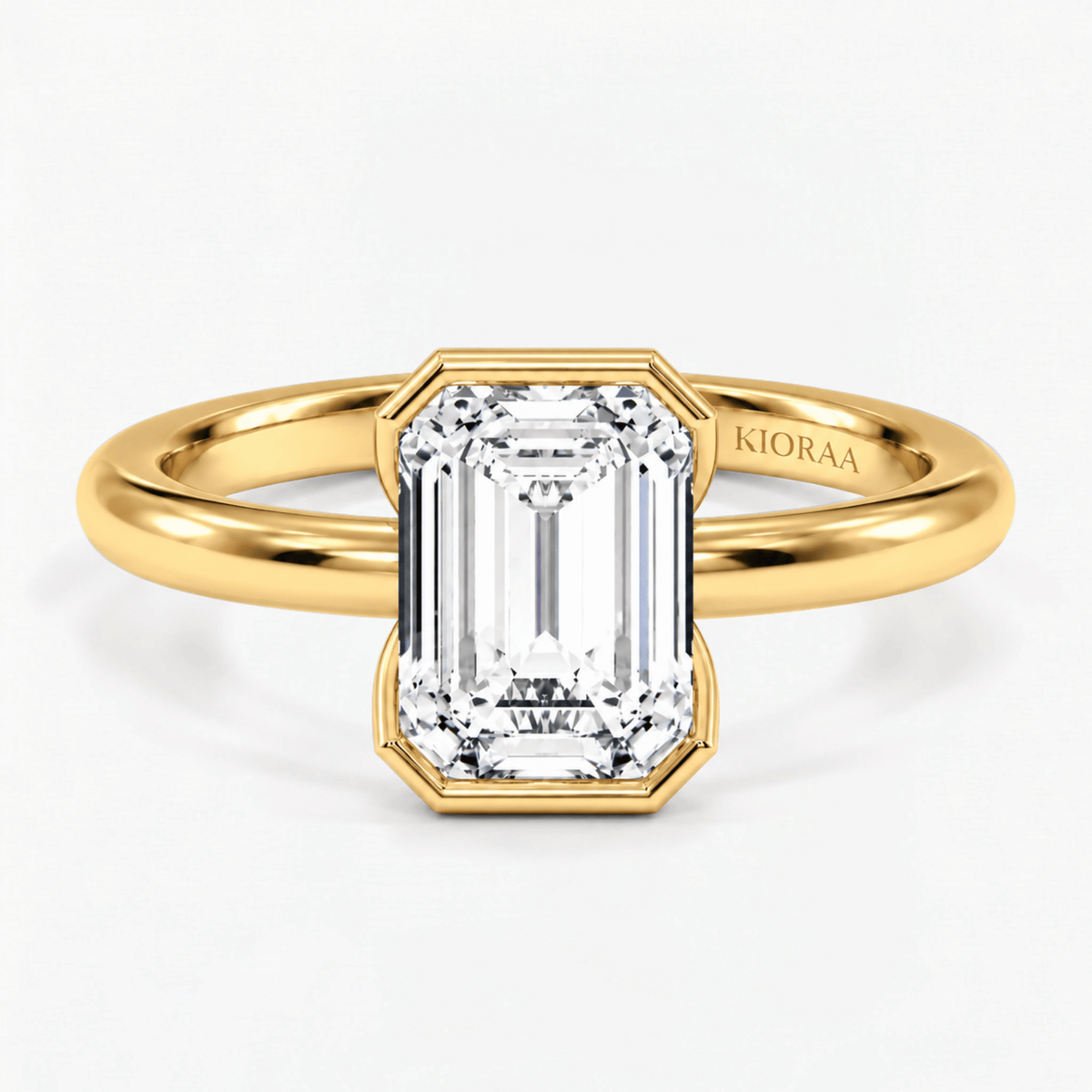 Emerald Half Bezel Solitaire Engagement Ring