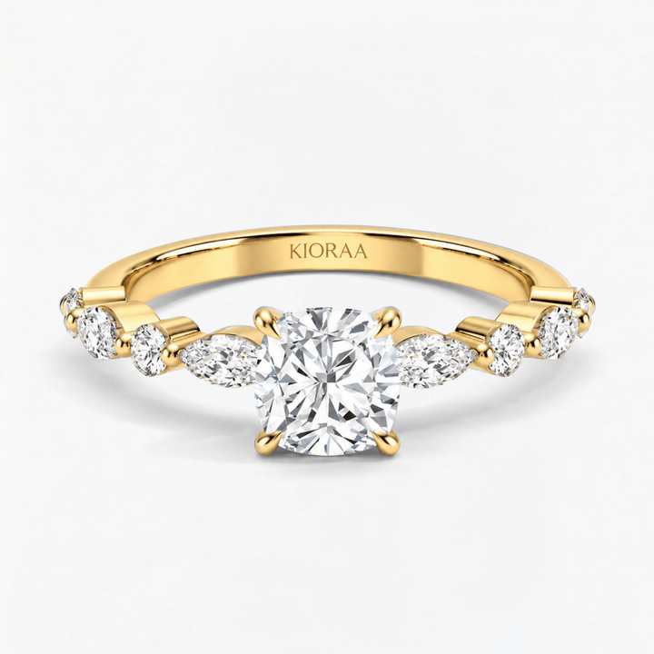 Cushion Diamond Petals Solitaire Ring