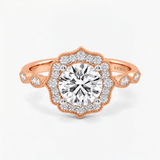 Round Diamond Vintage Rosette Engagement Ring, thumbnail 7