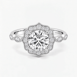 Round Diamond Vintage Rosette Engagement Ring, thumbnail 4