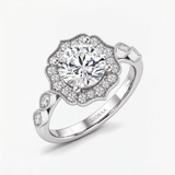Round Diamond Vintage Rosette Engagement Ring, thumbnail 5