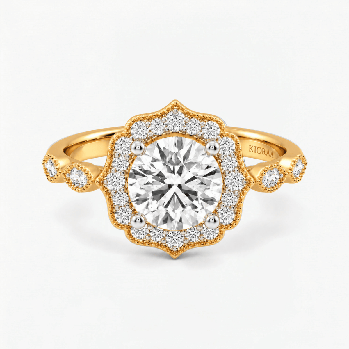 Round Diamond Vintage Rosette Engagement Ring