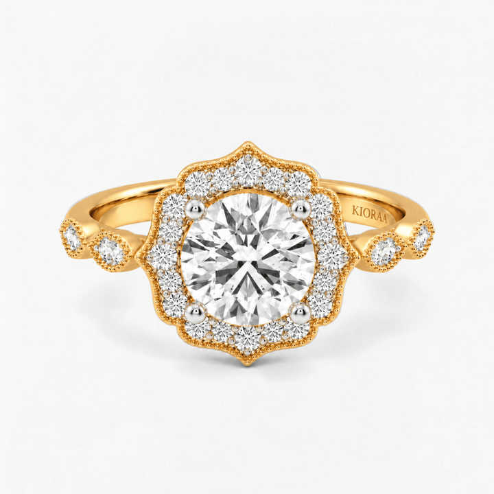 Round Diamond Vintage Rosette Engagement Ring