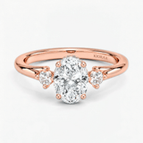 Oval Trio Hidden Halo Engagement Ring, thumbnail 5