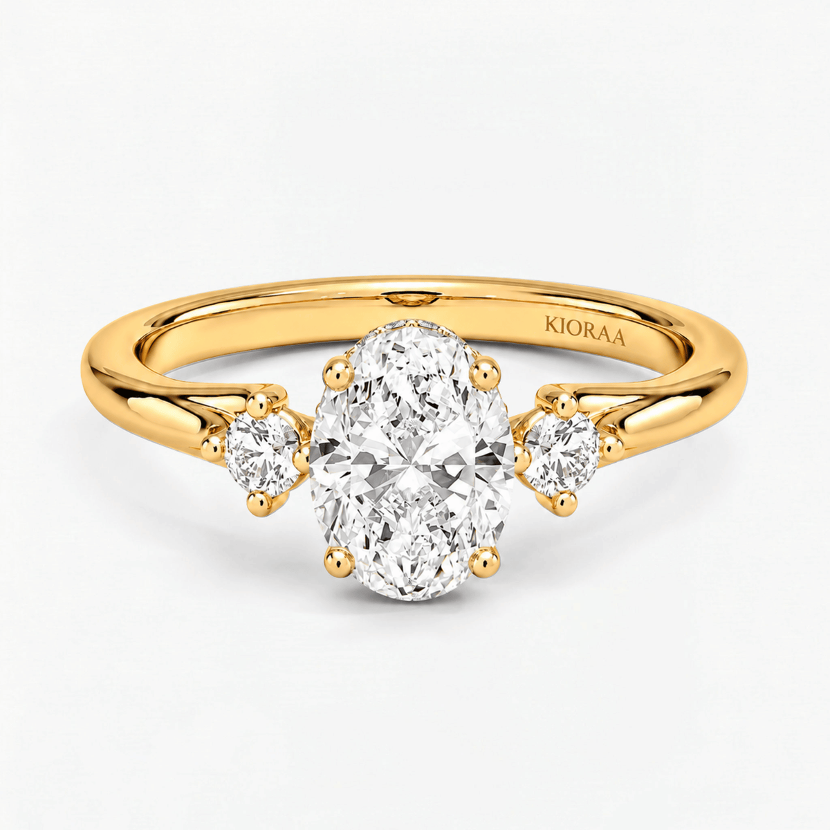 Oval Trio Hidden Halo Engagement Ring