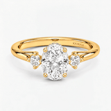 Oval Trio Hidden Halo Engagement Ring, thumbnail 1