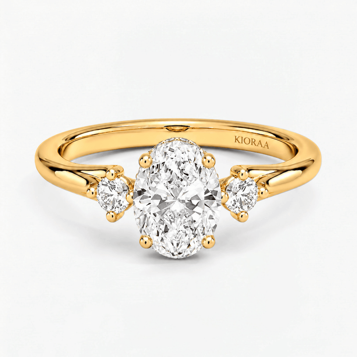 Oval Trio Hidden Halo Engagement Ring