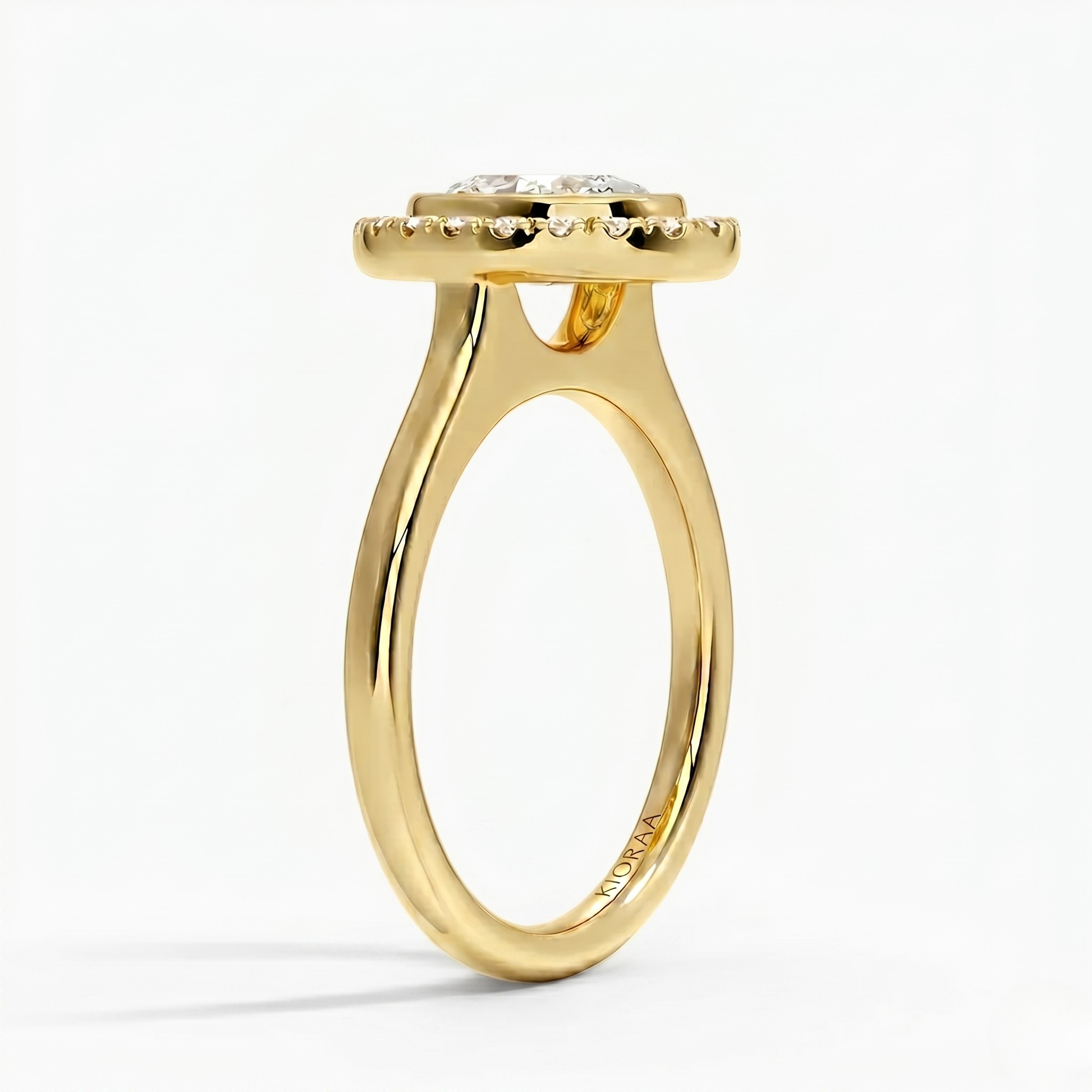 Oval Shape Halo Bezel Set Engagement Ring