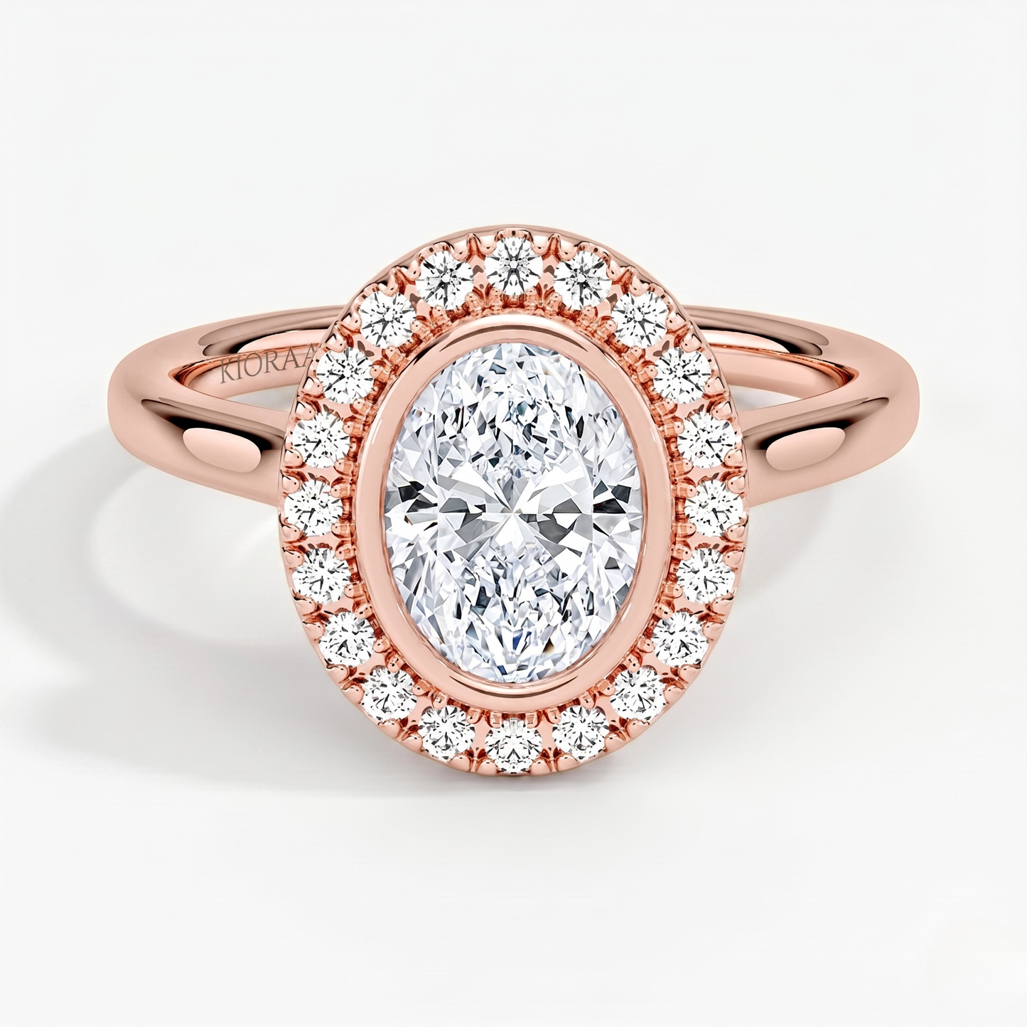 Oval Shape Halo Bezel Set Engagement Ring