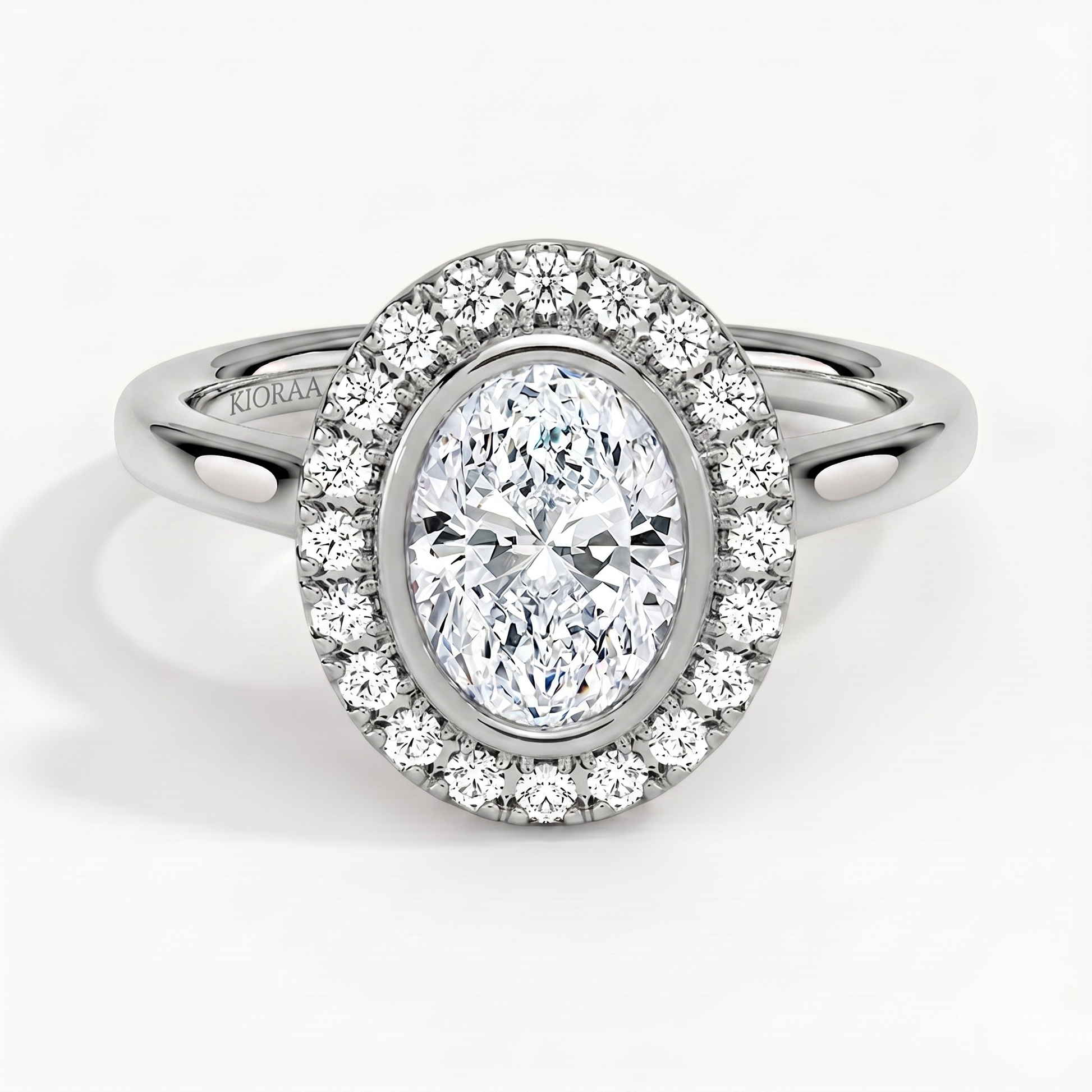Oval Shape Halo Bezel Set Engagement Ring