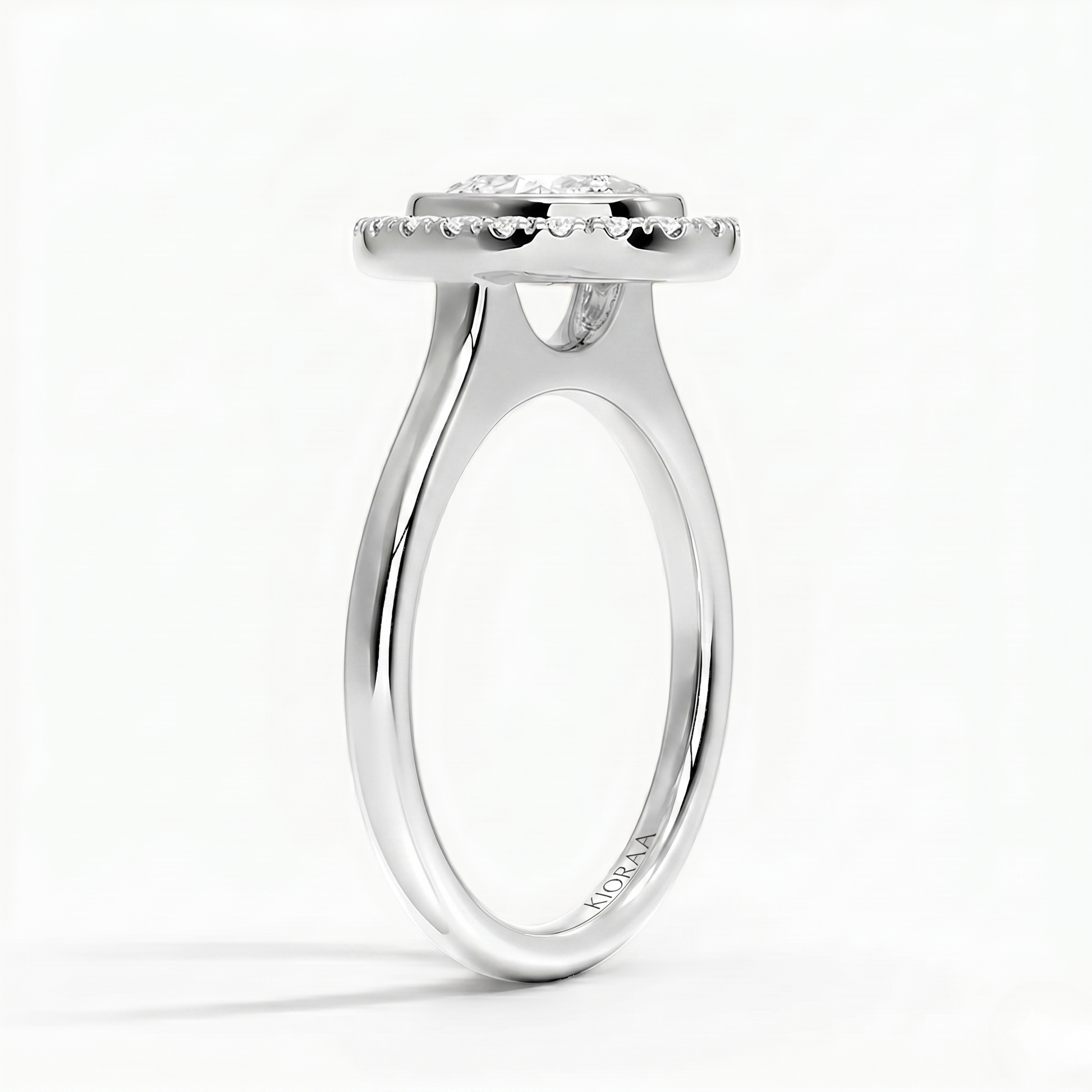 Oval Shape Halo Bezel Set Engagement Ring