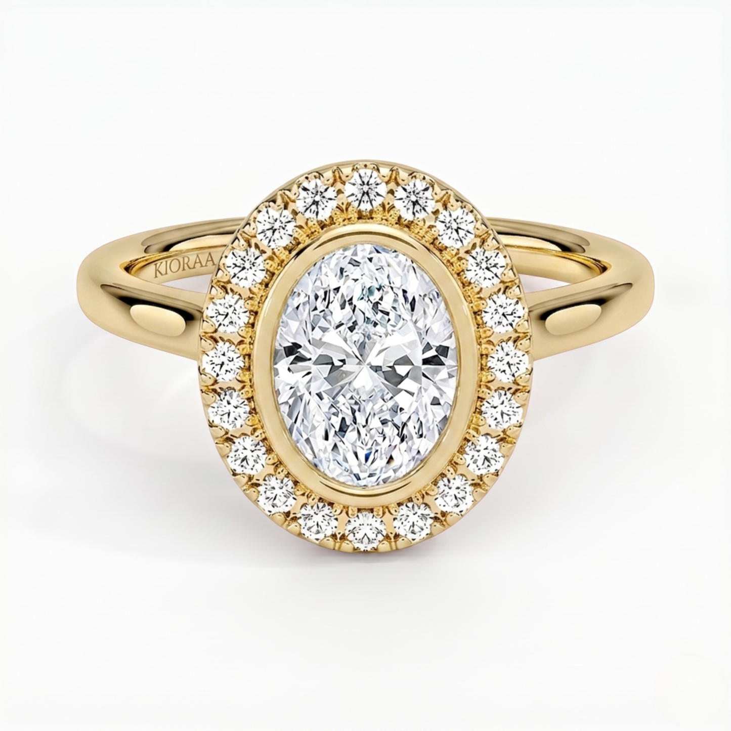 Oval Shape Halo Bezel Set Engagement Ring