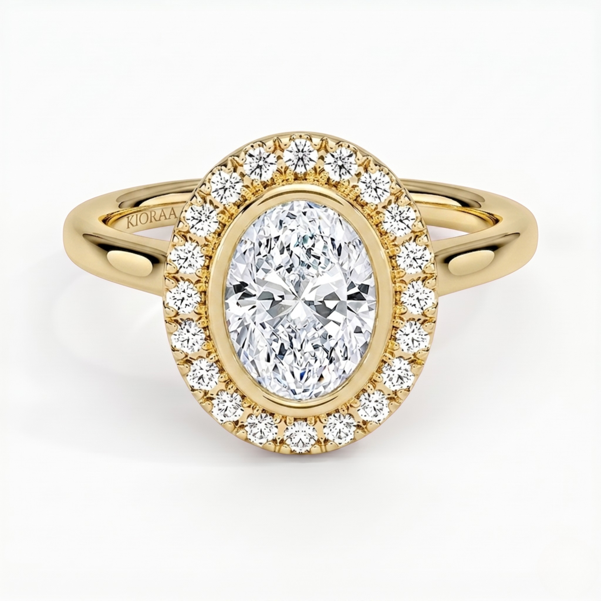 Oval Shape Halo Bezel Set Engagement Ring
