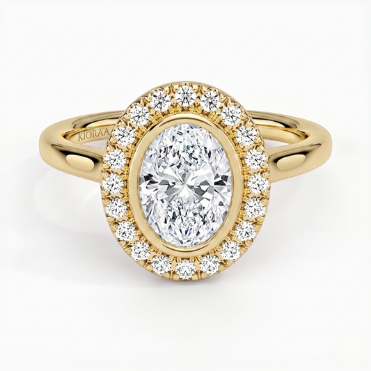 Oval Shape Halo Bezel Set Engagement Ring
