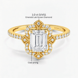 Emerald Victoria Petal Halo Engagement Ring, thumbnail 10
