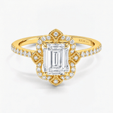 Emerald Victoria Petal Halo Engagement Ring, thumbnail 1