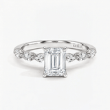Emerald Willow Leaf Hidden Halo Engagement Ring, thumbnail 4