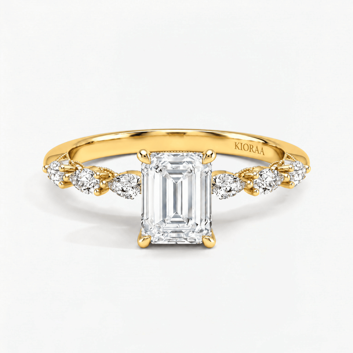 Emerald Willow Leaf Hidden Halo Engagement Ring