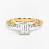 Emerald Willow Leaf Hidden Halo Engagement Ring, thumbnail 1