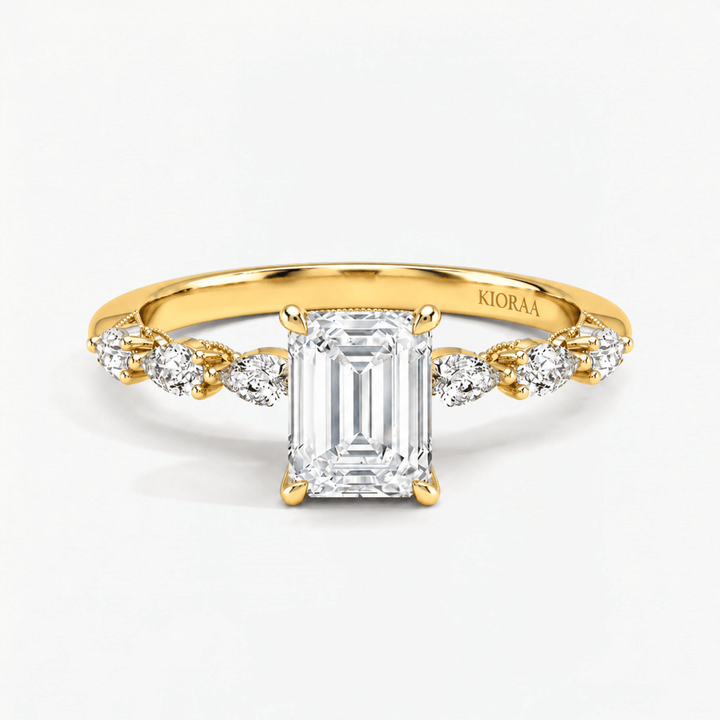 Emerald Willow Leaf Hidden Halo Engagement Ring