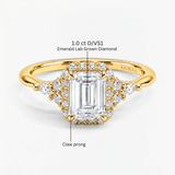 Emerald Petal Frame Halo Engagement Ring, thumbnail 10