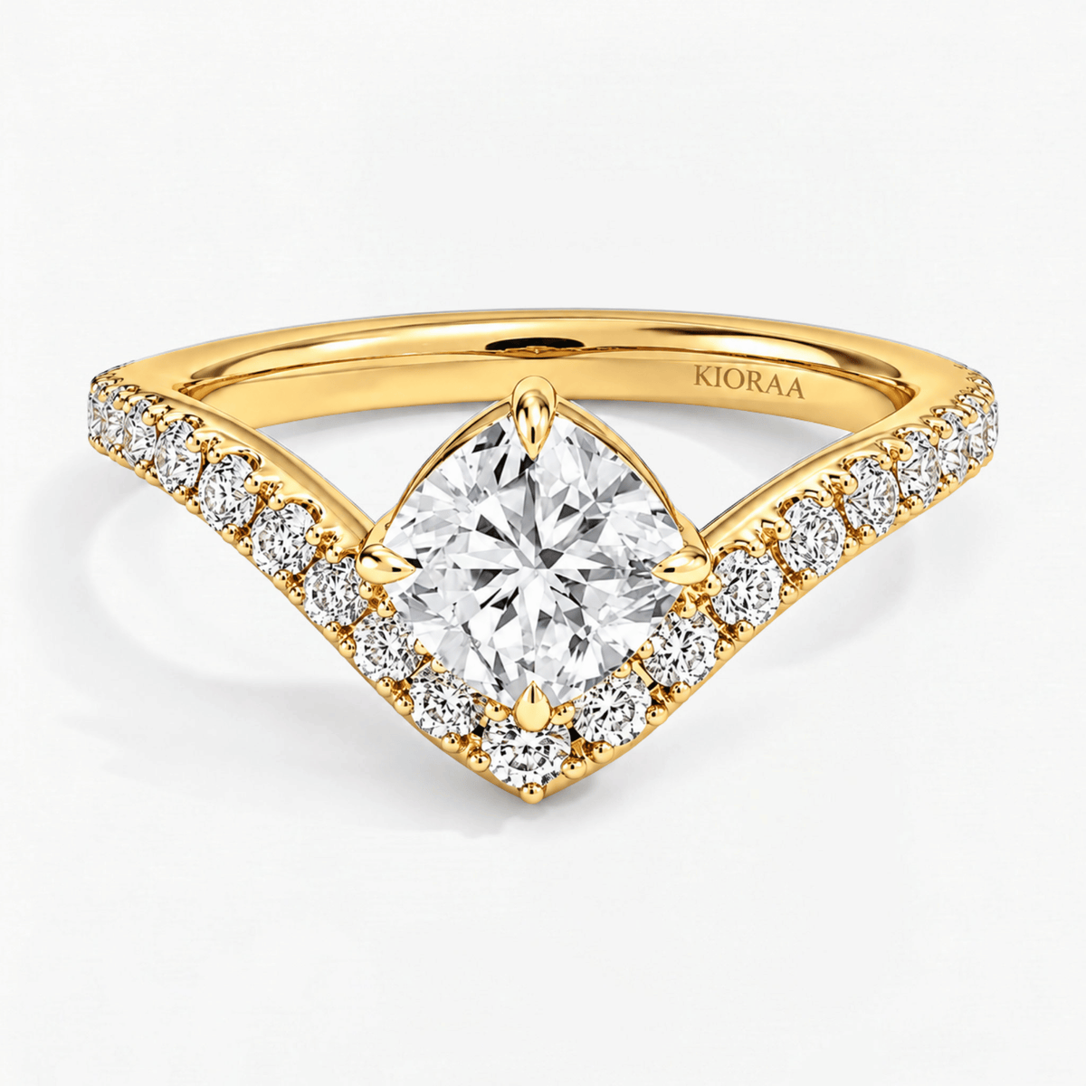 V Shape Chevron Cushion Cut Diamond Engagement Ring
