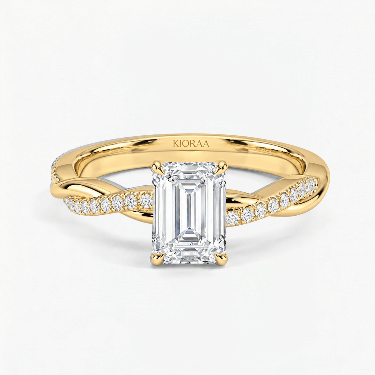 Emerald Three Quarter Twist Pave Solitaire Ring