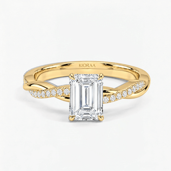 Emerald Three Quarter Twist Pave Solitaire Ring