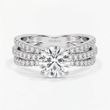 Round Trinity Pave Solitaire Engagement Ring, thumbnail 4