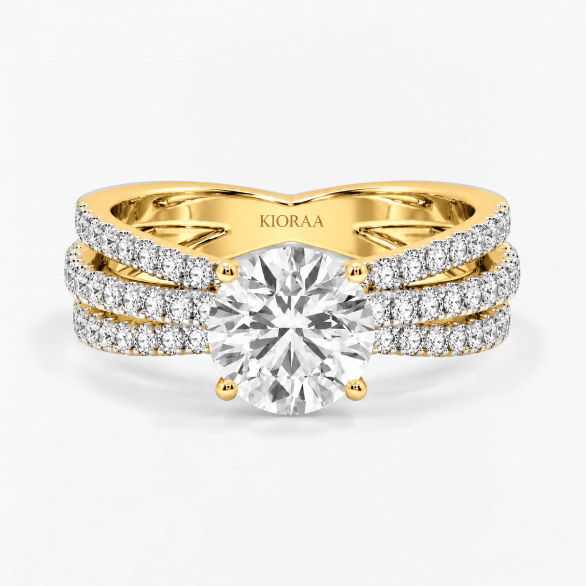 Round Trinity Pave Solitaire Engagement Ring