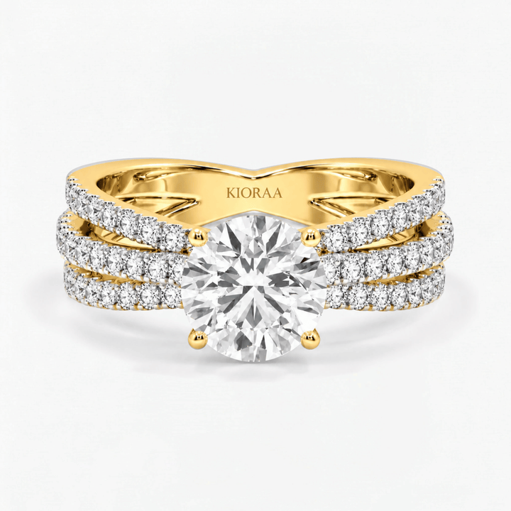 Round Trinity Pave Solitaire Engagement Ring