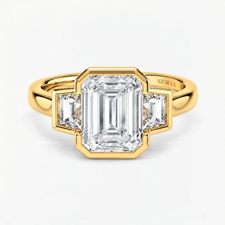 Octavia Emerald Trapezoid Three Stone Ring