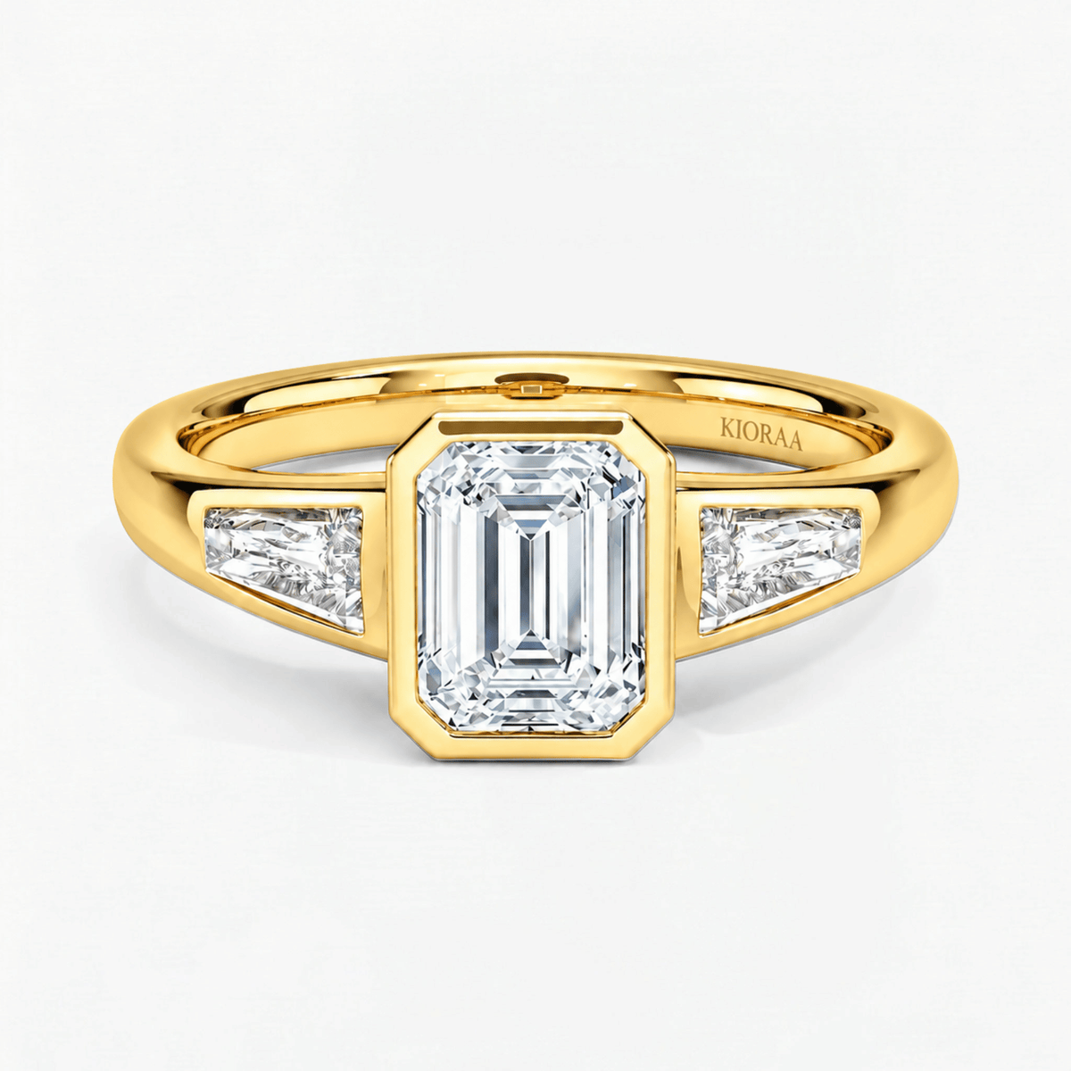 Emerald Regent Frame Three Stone Ring