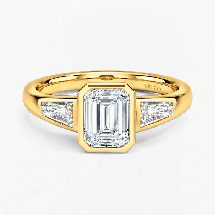 Emerald Regent Frame Three Stone Ring