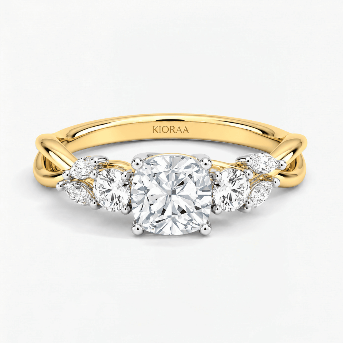 Cushion Willow Twist Three Stone Ring