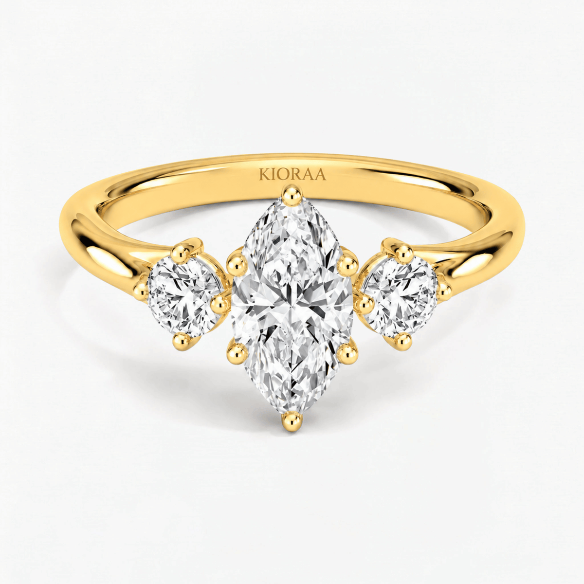Marquise Whisper Halo Three Stone Diamond Ring