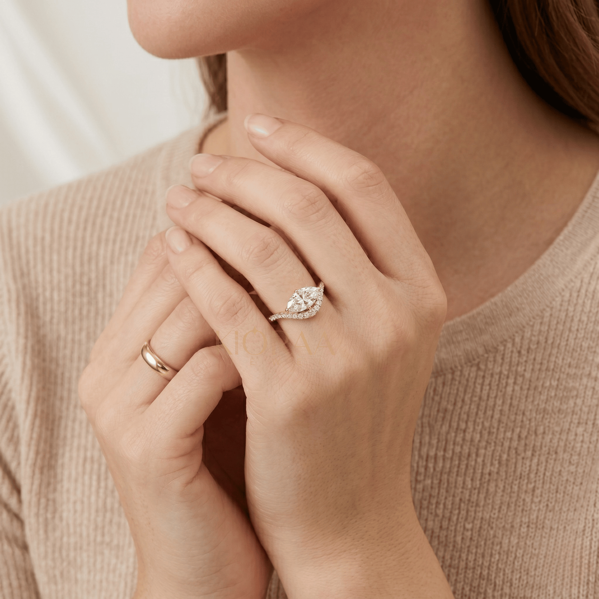 V Shape Chevron Marquise Cut Lab Grown Diamond Engagement Ring